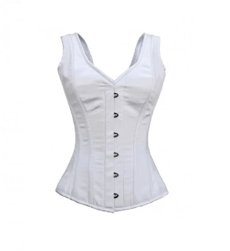 Corset dress in dark velvet-White Satin Shoulder Strap Gothic Plus Size Overbust Corset