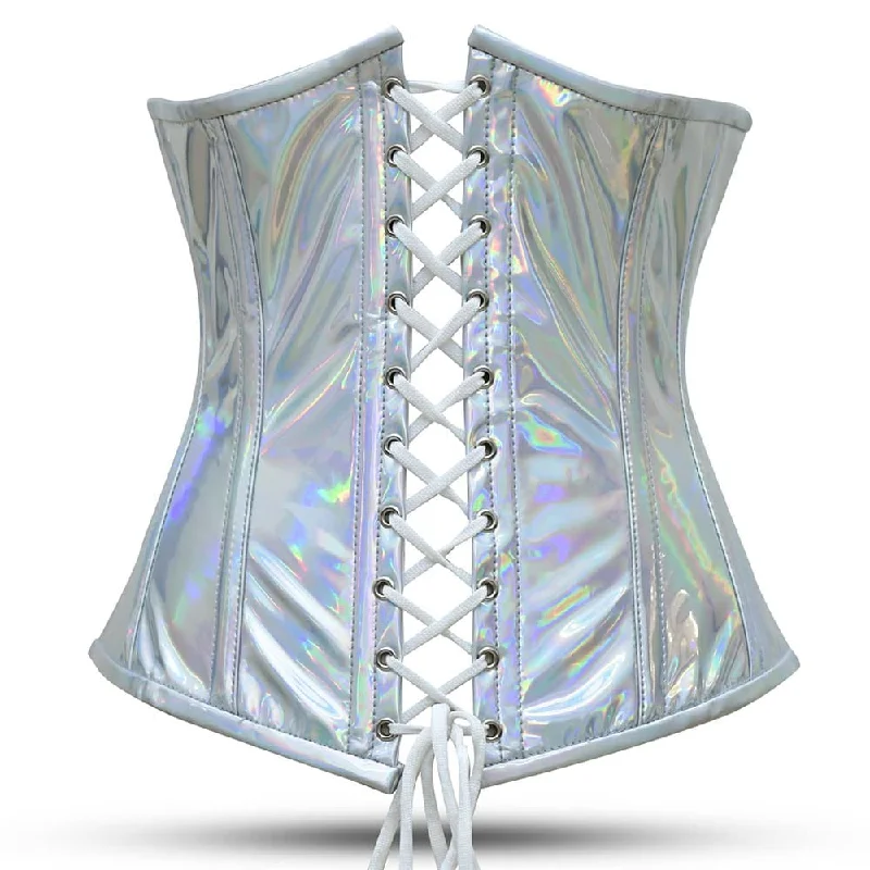 Corset with paisley print-Shiny Silver Half Bust corset - Laced Corset