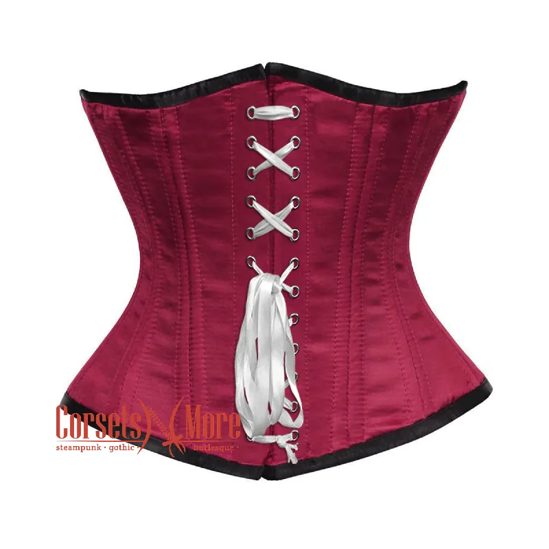 Corset top in soft teal-Maroon Satin Double Bone Front White Lace Gothic Waist Training Underbust Corset Bustier Top