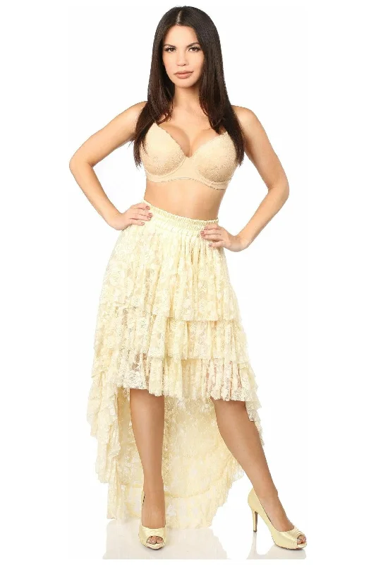 Premium air dildos-Cream High Low Lace Skirt