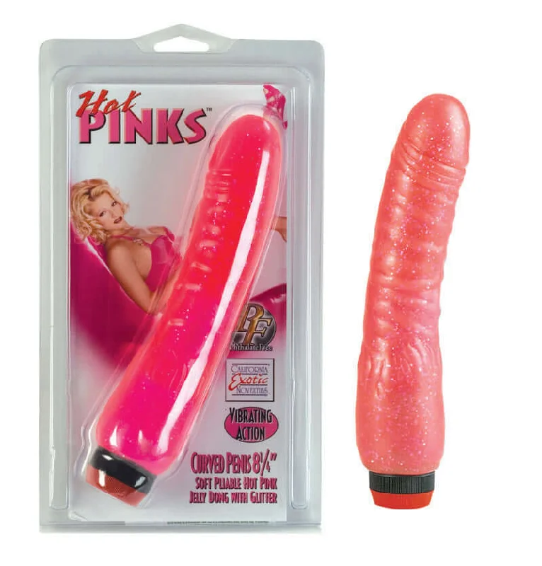 Vibrator breezy weight-Hot Pink Curved Penis Vibrator - 8.25 Inch Vibrating Jelly Dong