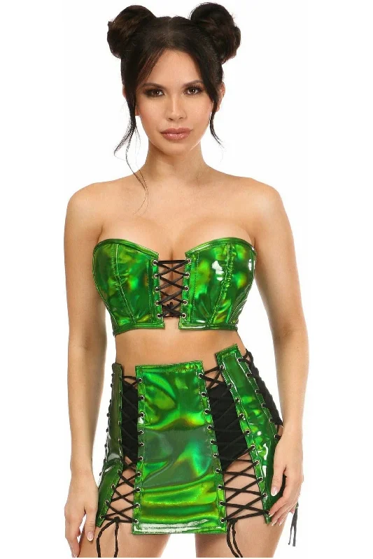 Sex toys for tender play-Lavish 2 PC Green Holo Bustier & Skirt Set