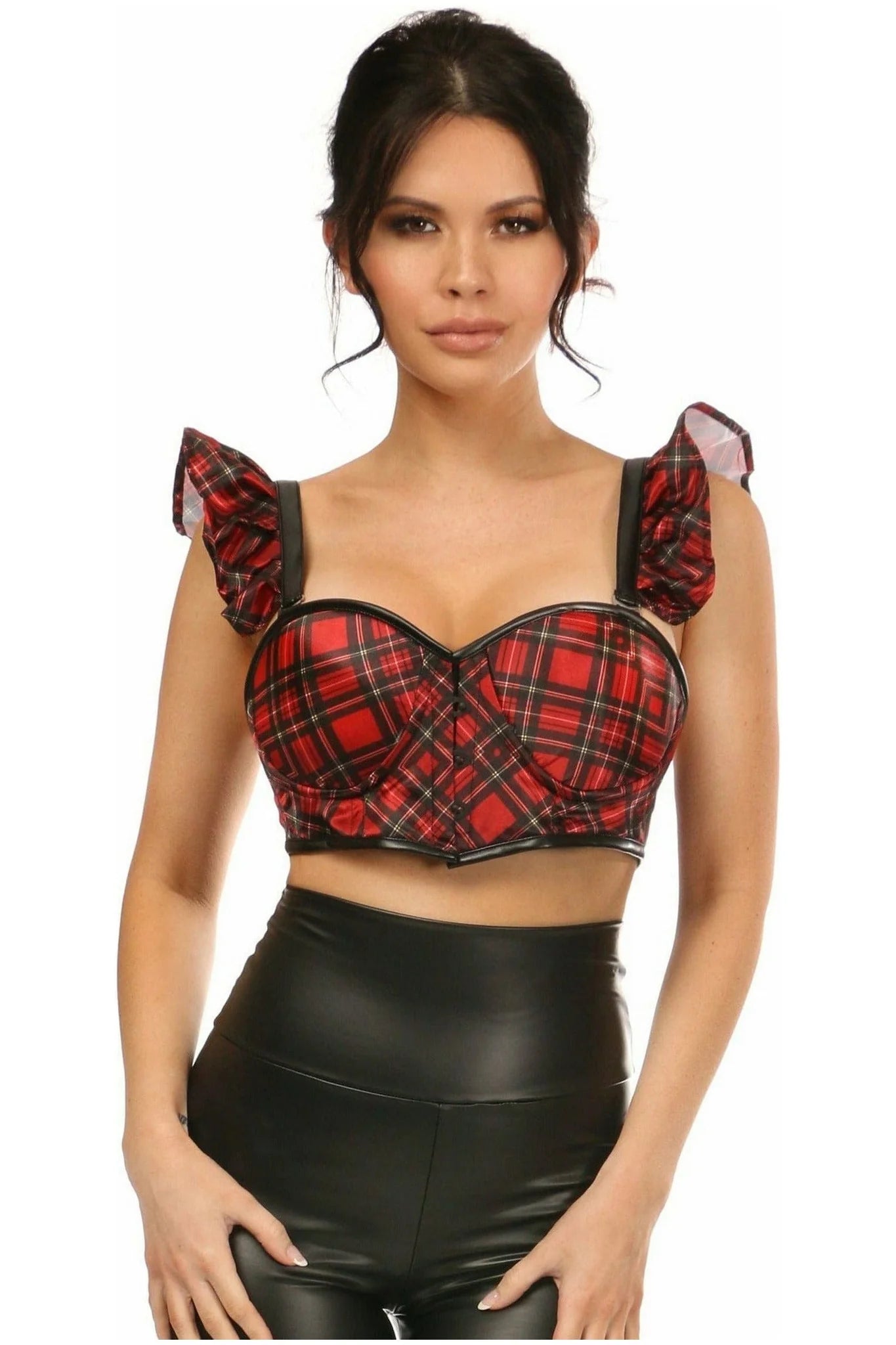 Sex toys with sharp tips-School Girl Plaid Cropped Bustier Top