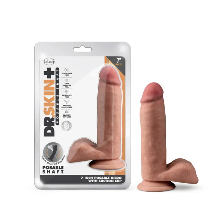 phoenix-dildo-Blush Dr. Skin Plus Realistic 7 in. Triple Density Posable Dildo with Balls & Suction Cup