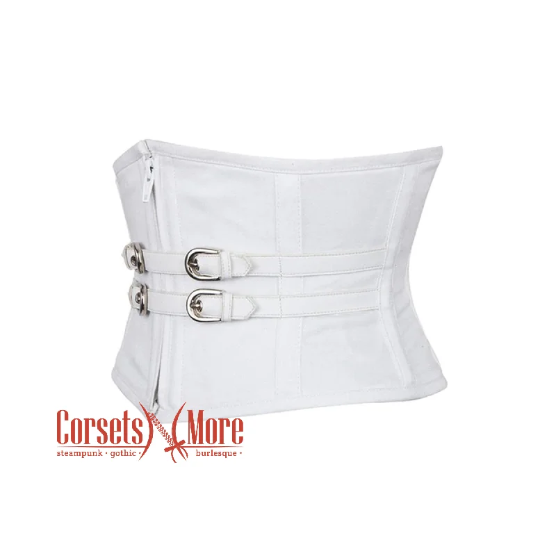 Corset top in soft teal-Plus Size White PVC Leather Zipper And Belt Design Steampunk Underbust Waspie Corset