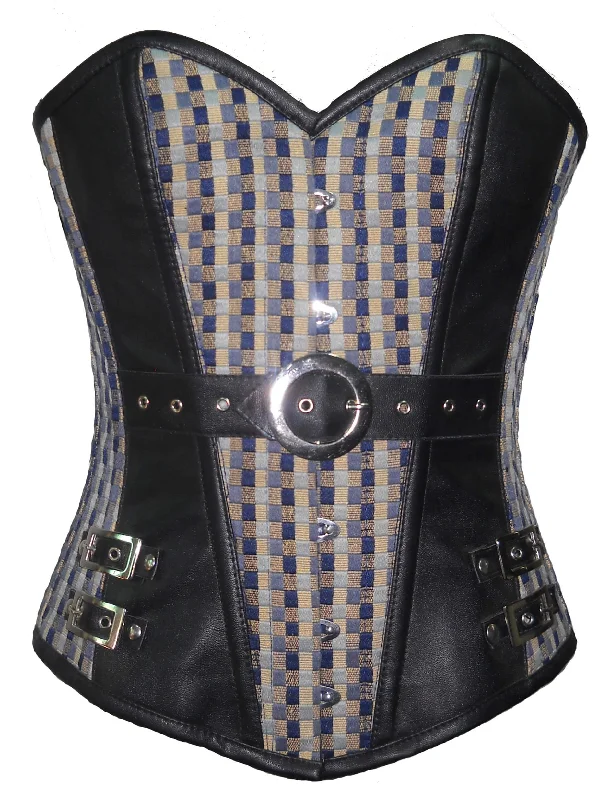 Corset for elegant lines-Printed Cotton Black Leather Work Waist Training Bustier Overbust Corset Costume