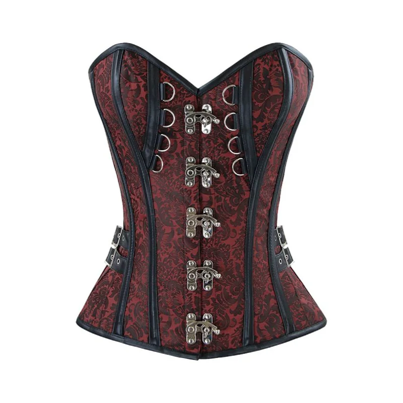 Corset for graceful elegance-Red Brocade Gothic Front Clasps Overbust Corset