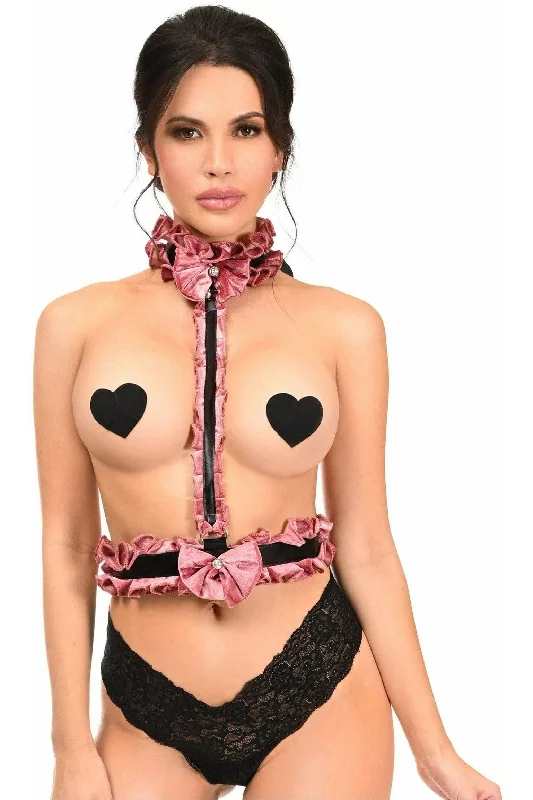 Silent clit rings-Kitten Collection Dusty Rose Velvet Single Strap Body Harness