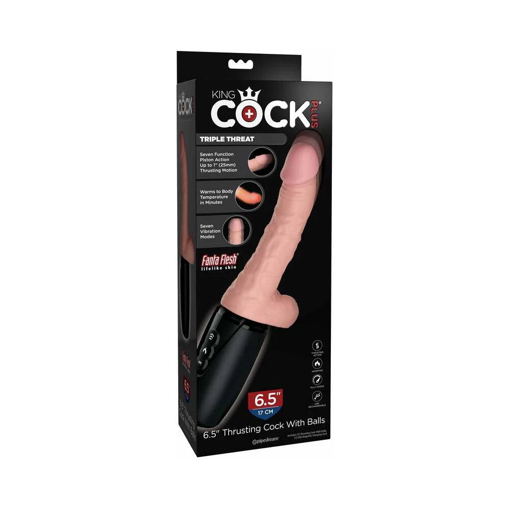 motion-sensor-dildo-Pipedream King Cock Plus 6.5 in. Thrusting Cock With Balls Rechargeable Realistic Vibrator