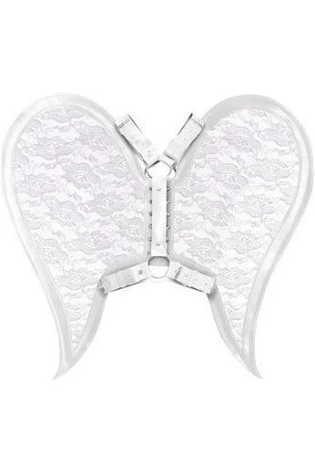 Portable prostate chargers-White/White Faux Leather & Lace Angel Wing Body Harness