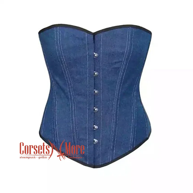 Corset for refined elegance-Blue Denim Gothic Overbust Bustier Corset