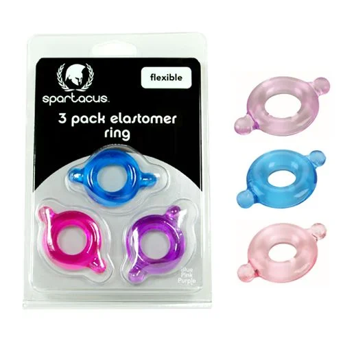 cock ring device-Spartacus Elastomer Stretch to Fit Flexible Cock Rings 3 Pack Blue Purple Pink