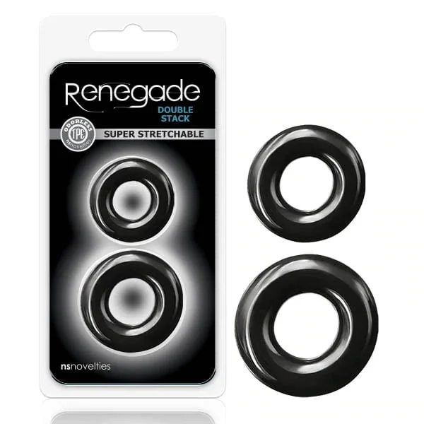 cock ring low profile-Renegade Double Stack Cock Ring Black