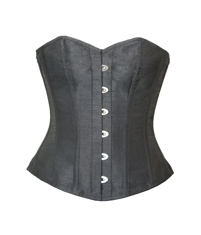 Corset for feminine flair-Plain Black Silk Gothic Burlesque Corset Waist Training Overbust