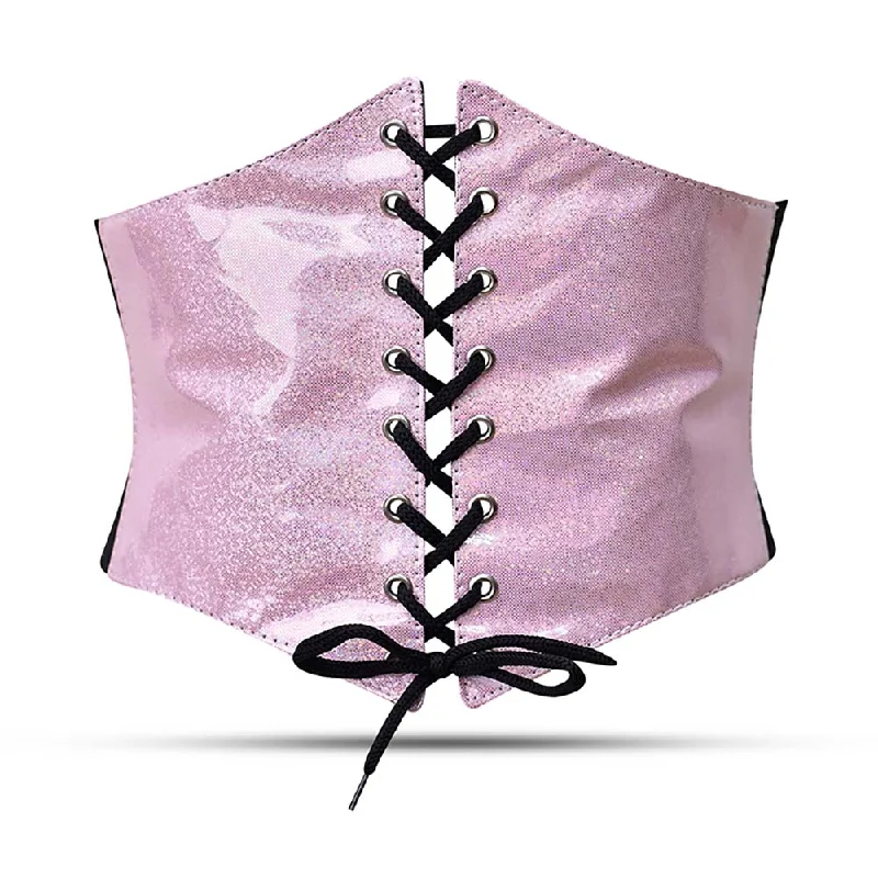 Corset with ruched inserts-Pink waist trainer PVC - corset belt