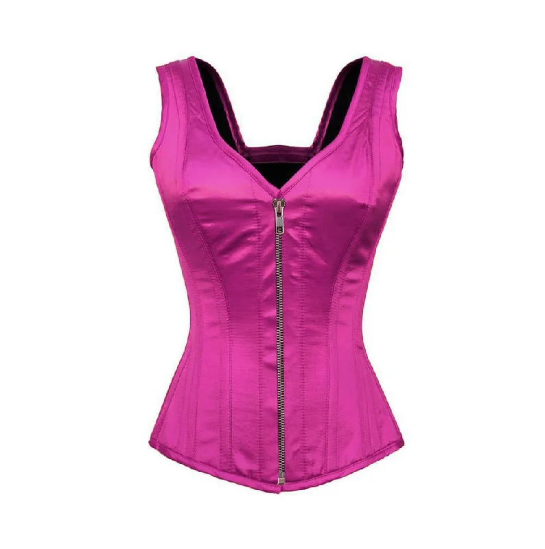 Corset top with floral mesh-Purple Satin Shoulder Straps Overbust Corset Antique Zipper