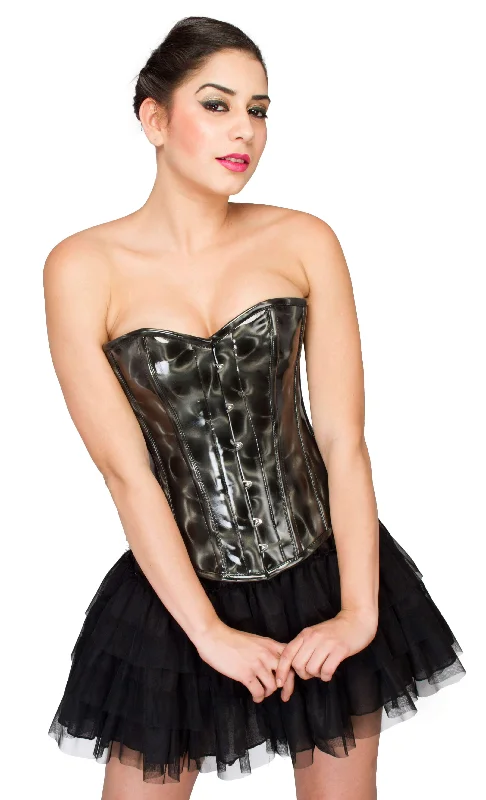 Corset in dark gray-Black Leather Waist Cincher Overbust Women Corset Dress Top