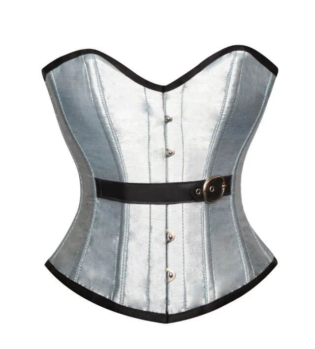 Corset top in deep peach-Silver Silk Leather Belt Gothic Burlesque Corset Waist Training Overbust