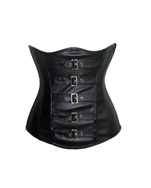 Corset for chic lines-Black Faux Leather Belts Design Steampunk Plus Size Underbust Corset