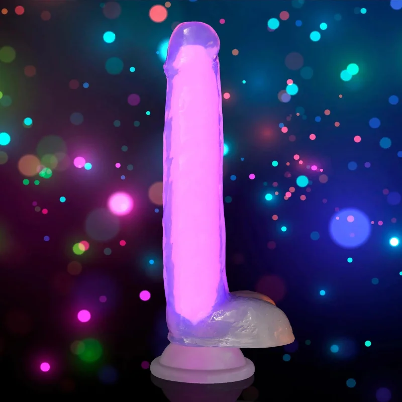 marathon-length-dildo-7 Inch Glow-in-the-Dark Silicone Dildo with Balls - Pink