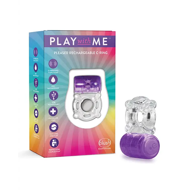 cock ring precaution-Blush Play with Me Pleaser Rechargeable Vibrating C-Ring Purple