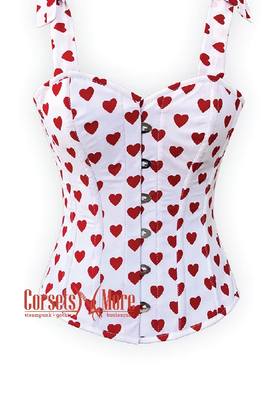 Corset top in muted jade-Plus Size Heart Printed Overbust Corset with Straps tied at Shoulders