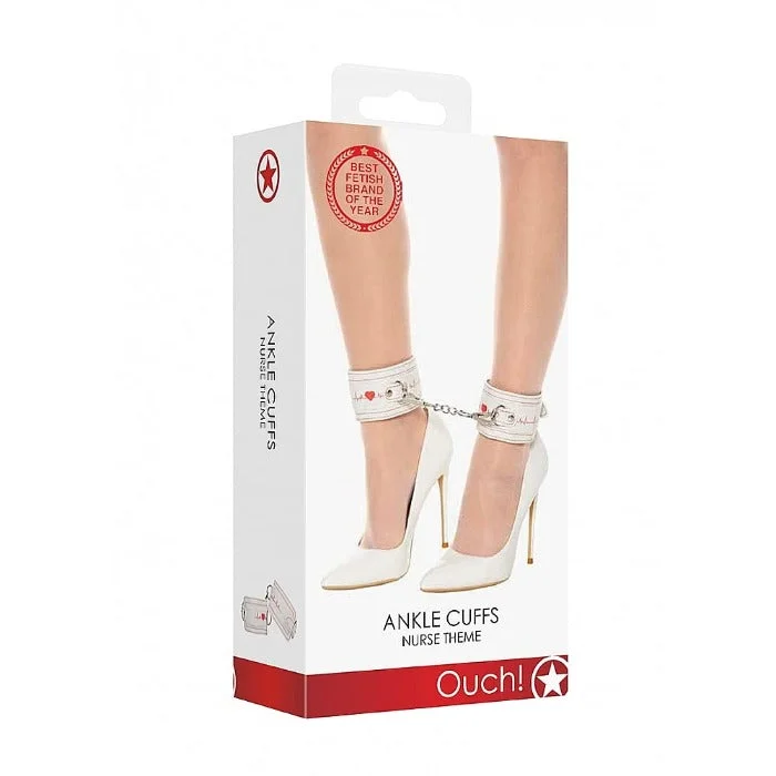 Prostate vibes with firm tips-Ouch! Nurse Theme ''Ankle'' Cuffs -White