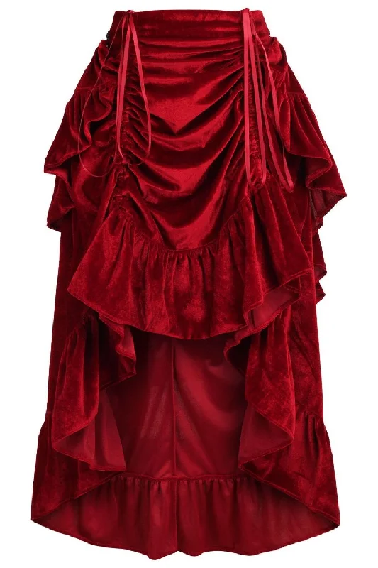 Sex toys for easy use-Dark Red Velvet Adjustable High Low Bustle Skirt