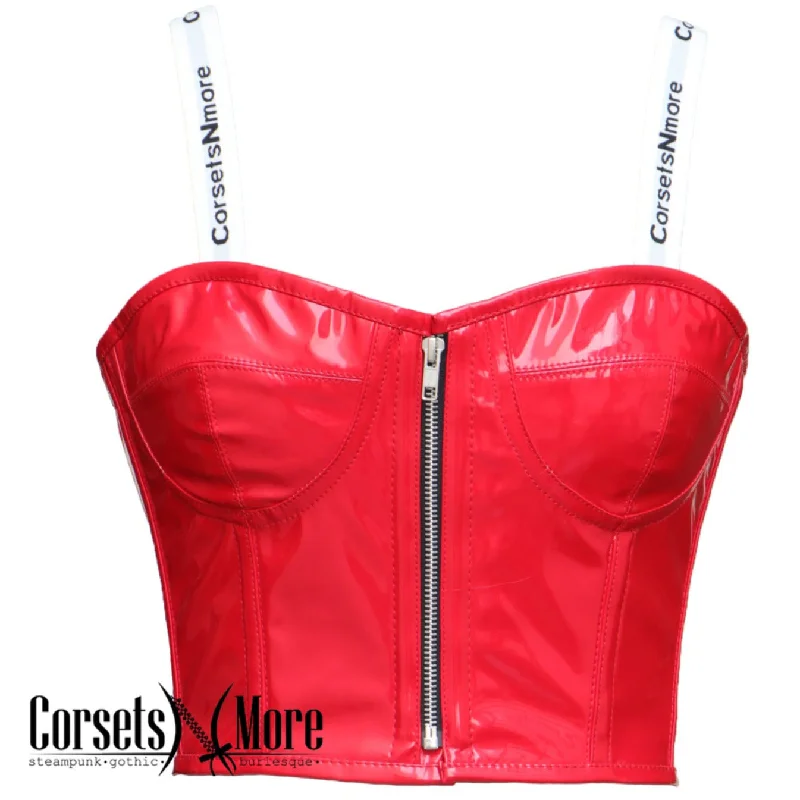 Corset dress with bow overlay-Red PVC Leather Crop Corset Gothic Waist Cincher Crop Costume