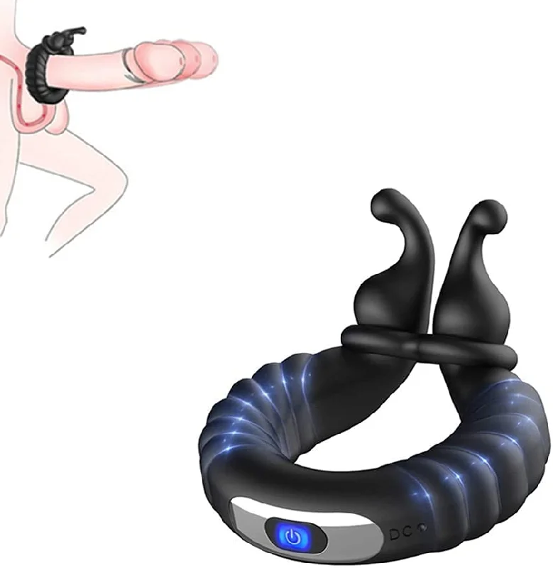 Vibrator fluid speed-Vibrating Dual Penis Ring Dildo Vibrator Stretchy Adjustable Cock Ring