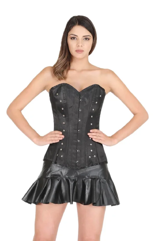 Corset with lace-up arms-Black Satin Gothic Burlesque Corset Waist Cincher Bustier LONG Overbust Leather Tutu Skirt Dress