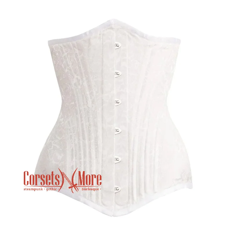 Corset with sheer panels-White Brocade Gothic Waist Training Underbust Corset Bustier Top