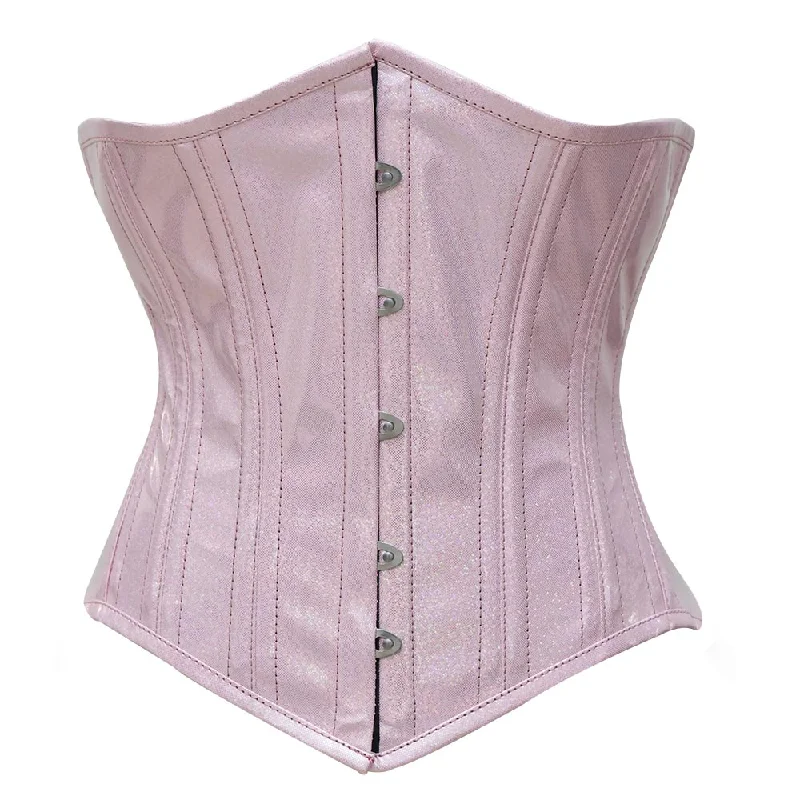 Corset with velvet piping-Pink PVC corset top - Under Bust Corset