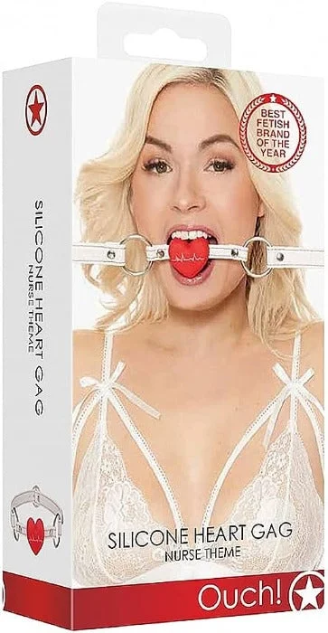 Rechargeable anal air vibes-Ouch! Nurse Themed ''Heart'' Gag -White