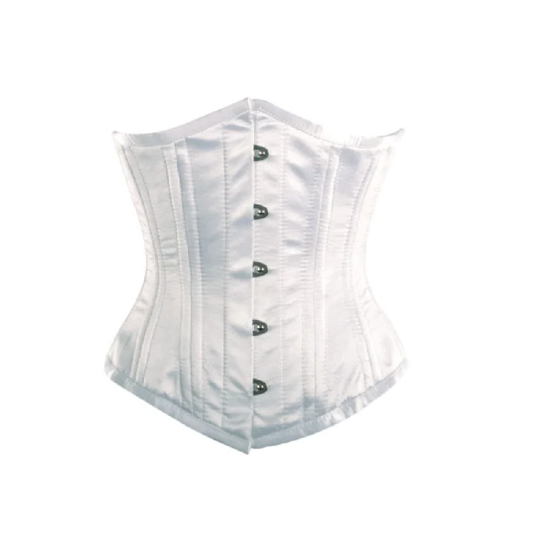 Corset with hidden boning-White Satin Double Bone Underbust Bridal Plus Size Corset Waist Trainer Burlesque Costume