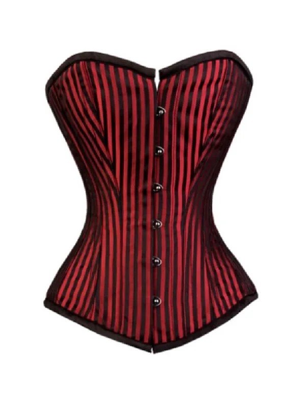 Corset for gentle shaping-Red And Black Stripes Brocade Gothic Burlesque Corset Overbust Bustier