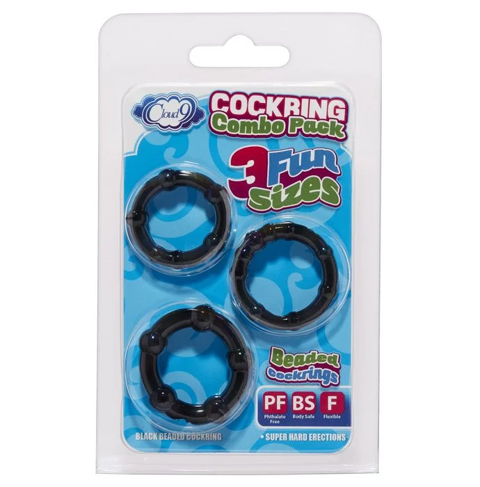 cock ring virtual tour-Cockring Combo Beaded - Black