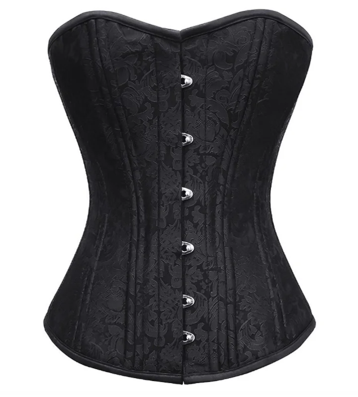 Corset top in muted jade-Black Brocade Spiral Steel Boned Overbust Plus Size Corset Waist Training Bustier Top