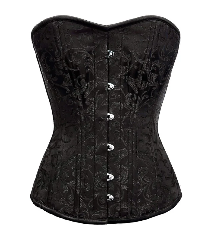 Corset in soft silver-Black Brocade Spiral Steel Boned Corset Waist Training Bustier Overbust Top