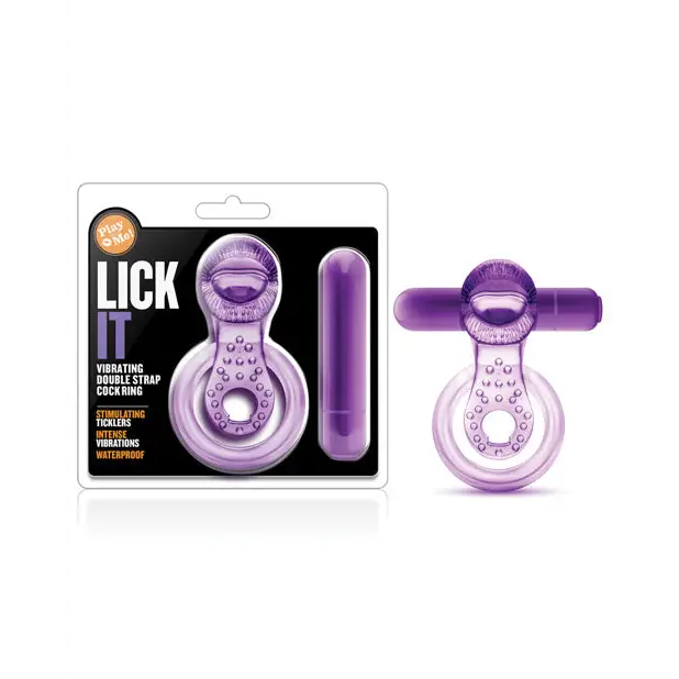 cock ring short run-Blush Play with Me Lick It Vibrating Double Strap Cockring Purple