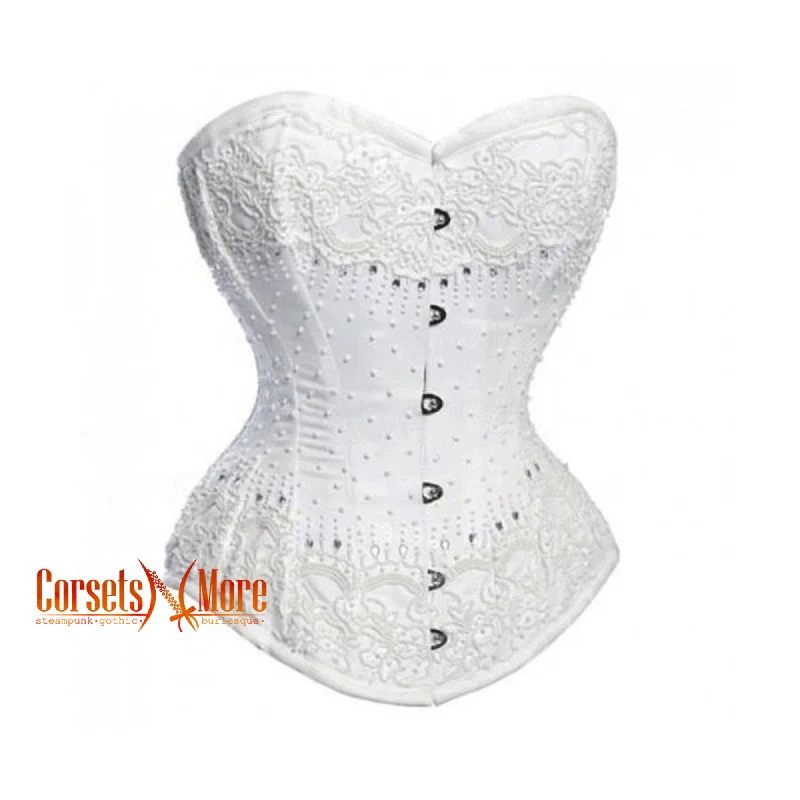 Corset dress in pale lavender-Plus Size Women’s White Satin White Sequins Work  Burlesque Overbust Gothic Corset