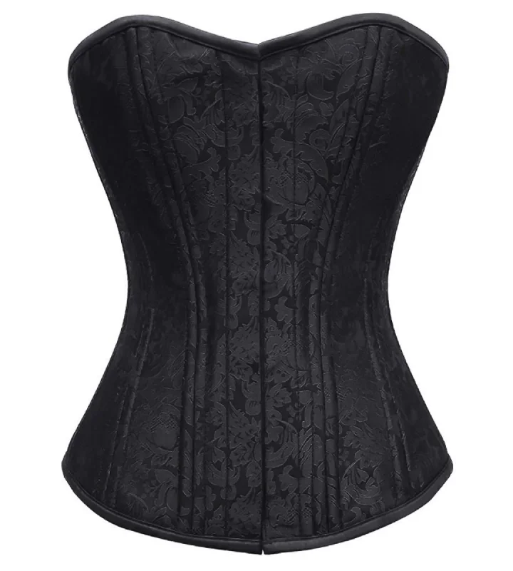 Corset dress for autumn nights-Black Brocade Spiral Steel Boned Corset Waist Training Overbust Top