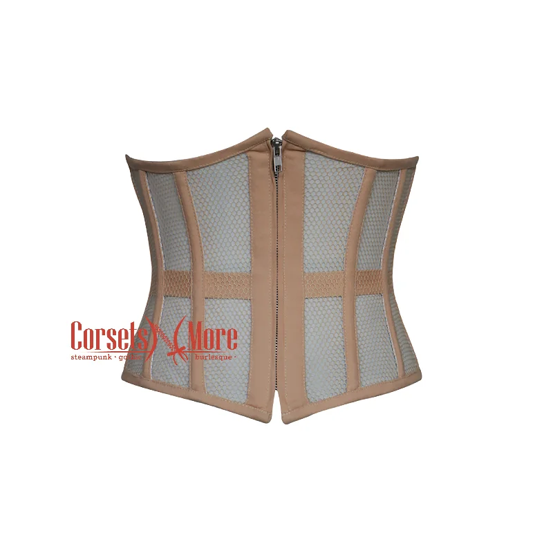 Corset for subtle grace-Seraphine Vesper Nude Mesh With Nude Cotton Gothic Plus Size Underbust Corset