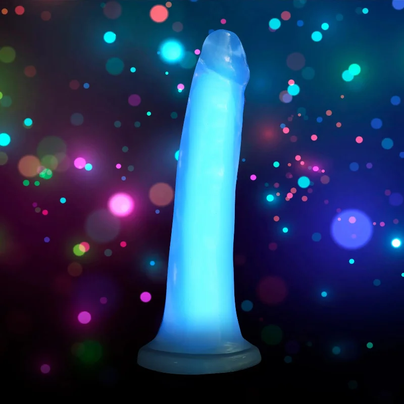 scent-free-dildo-7 Inch Glow-in-the-Dark Silicone Dildo - Blue