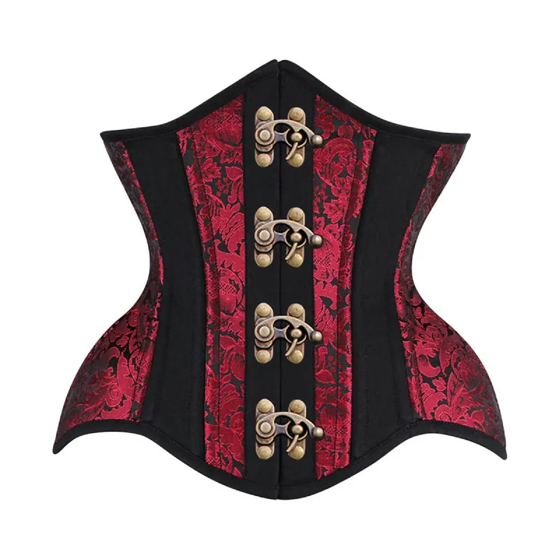 Corset with sheer panels-Red and Black Brocade Black Cotton With Front Clasps Gothic Underbust Corset