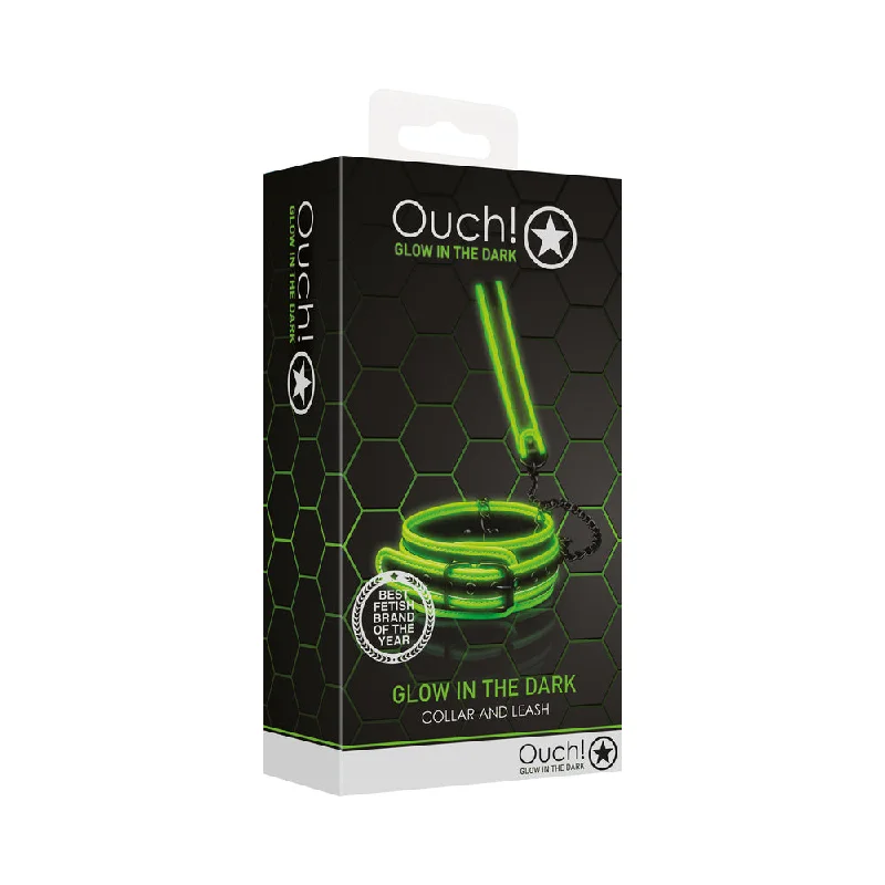 Multi-user BDSM toy kits-Ouch! Glow Collar And Leash - Glow In The Dark - Green