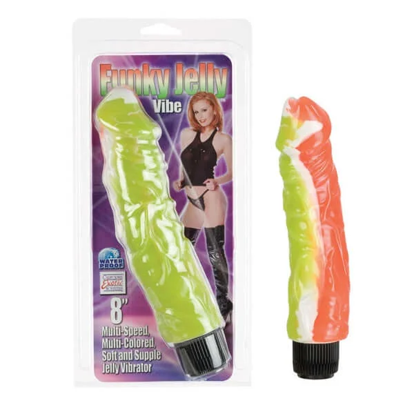 Vibrator calm buzz-Funky Jelly Vibe 8" Orange/Green - Unique Multi-Speed Vibrator