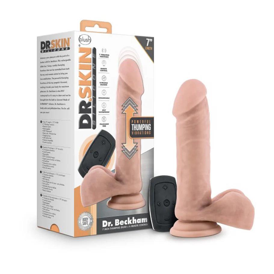 ceiling-mount-dildo-Blush Dr. Skin Silicone Dr. Beckham 7 in. Thumping Dildo with Balls