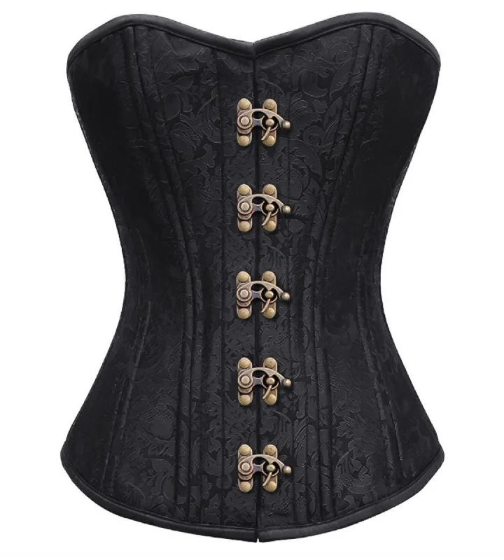 Corset for refined lines-Plus Size Black Brocade Spiral Steel Boned Corset Antique Clasps Waist Training Bustier Overbust Corset Top