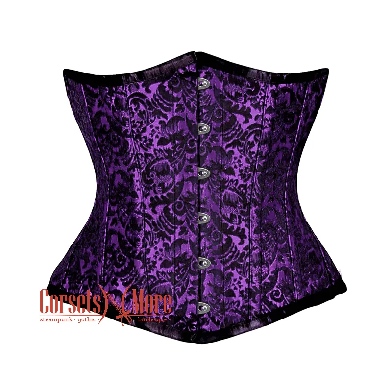 Corset in muted blush-Purple And Black Brocade Front Busk Steampunk Gothic Waist Training Underbust Corset Bustier Top